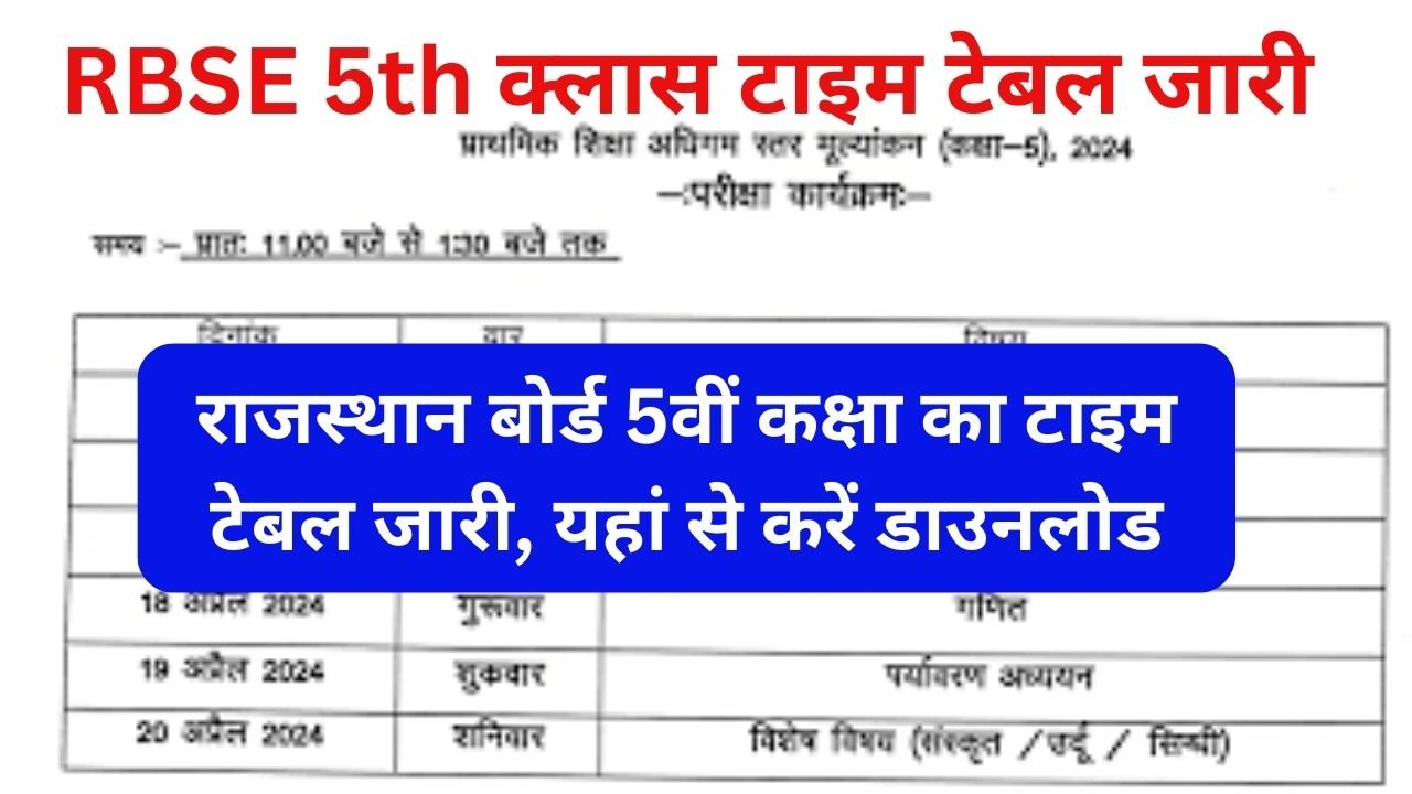 RBSE-5th-Time-Table-2024 - राजस्थान-बोर्ड-5वीं-कक्षा-का-टाइम-टेबल-जारी, यहां-से-करें-डाउनलोड