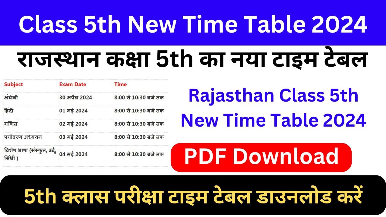 Class 5th Time Table 2024 - राजस्थान बोर्ड कक्षा 5वीं टाइम टेबल में बड़ा बदलाव यहां देखें नया टाइम टेबल