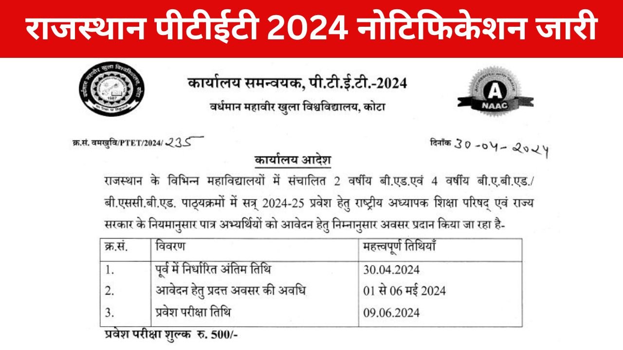 Rajasthan PTET 2024 - राजस्थान पीटीईटी 2024 नोटिफिकेशन जारी, यहां से भरें फॉर्म